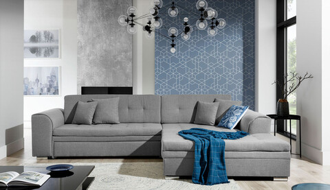 Coltar extensibil dreapta 4 locuri, ELTAP, Sorento, 296x194x78 cm, lemn/poliester, gri deschis