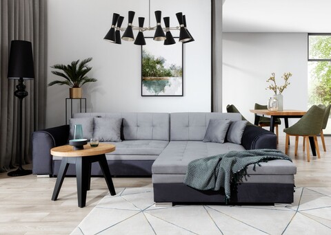 Coltar extensibil dreapta 4 locuri, ELTAP, Sorento, 296x194x78 cm, lemn/poliester, gri deschis/gri inchis