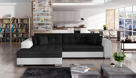 Coltar extensibil stanga 4 locuri, ELTAP, Sorento, 296x194x78 cm, lemn/poliester, negru/alb