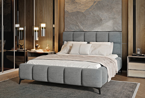 Pat tapitat cu somiera si lada depozitare, 140x200 cm, ELTAP, BE-MIS-05GO, Mist, lemn/poliester, gri