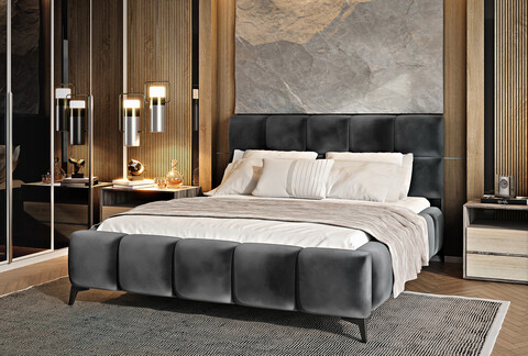 Pat tapitat cu somiera si lada depozitare, 140x200 cm, ELTAP, BE-MIS-06LO, Mist, lemn/poliester, gri inchis