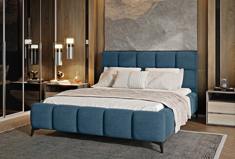 Pat tapitat cu somiera si lada depozitare, 160x200 cm, ELTAP, BE-MIS-40GO, Mist, lemn/poliester, albastru