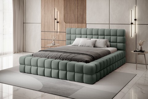 Pat tapitat cu somiera si lada depozitare, 160x200 cm, ELTAP, BE-DIZ-MET-100TOU, Dizzle, metal/poliester, verde menta