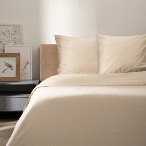 Lenjerie de pat King Size, Bamsa, Homla, 3 piese, 200x220 cm, bumbac/bambus, bej