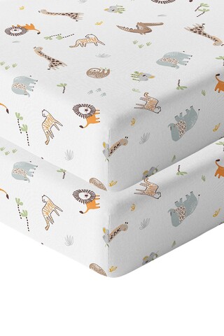 Set cearceaf de pat cu elastic pentru copii, Junge Jungle, Wheeppo, Bumbac Ranforce