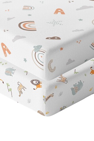 Set cearceaf de pat cu elastic pentru copii, Jungle Abc, Wheeppo, Bumbac Ranforce