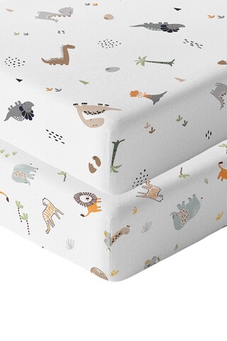 Set cearceaf de pat cu elastic pentru copii, Jungle Dinozor, Wheeppo, Bumbac Ranforce