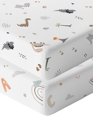 Set cearceaf de pat cu elastic pentru copii, Abc Dinozor, Wheeppo, Bumbac Ranforce