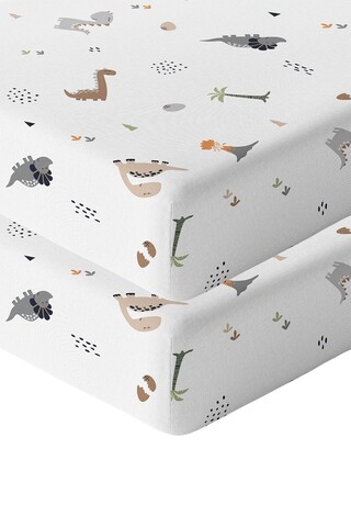 Set cearceaf de pat cu elastic pentru copii, Dinozor Dinozor, Wheeppo, Bumbac Ranforce