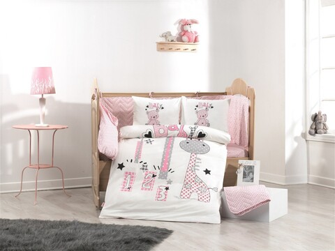 Lenjerie de pat pentru copii 4 piese, L'essentiel Maison, Buddy, Roz / Alb / Gri