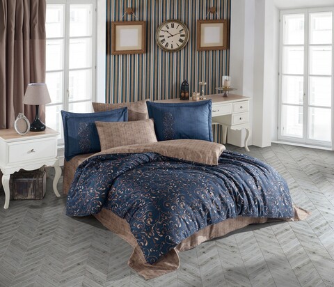 Lenjerie de pat dubla, L'essentiel Maison, Gris v2, Auriu / Albastru închis