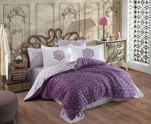 Lenjerie de pat dubla, L'essentiel Maison, Marcella, Liliac / Alb