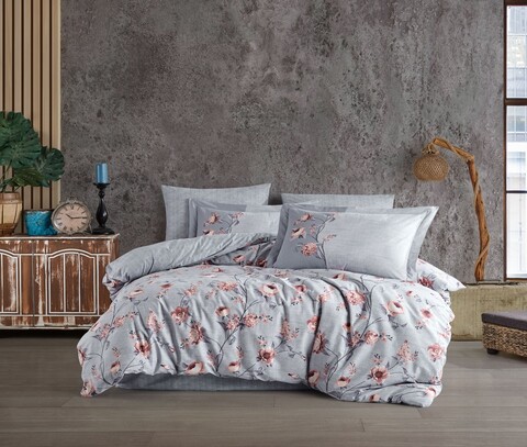 Lenjerie de pat dubla 4 piese, L'essentiel Maison, Benita, Gri