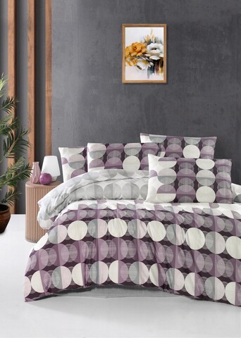 Lenjerie de pat dubla, L'essentiel Maison, Modya, Alb / Mov / Gri