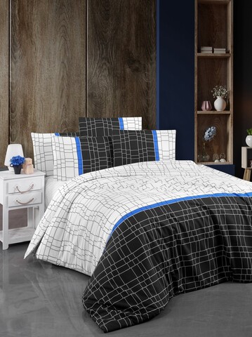 Lenjerie de pat pentru o persoana, L'essentiel Maison, Patya, Alb / Negru / Albastru