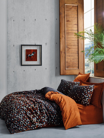 Lenjerie de pat pentru o persoana, L'essentiel Maison, Colin, Cinnamon / Black
