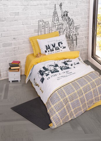 Lenjerie de pat pentru o persoana Young, L'essentiel Maison, Worldwide, Galben mustar