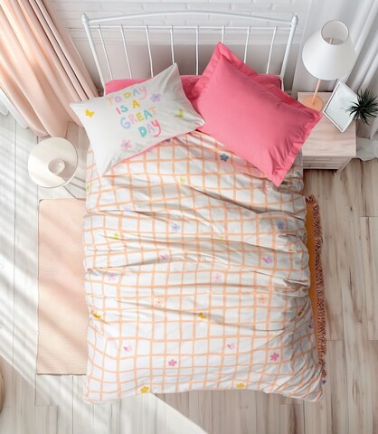 Lenjerie de pat pentru o persoana Young, L'essentiel Maison, Jours Fitted, Bumbac Ranforce, Roz