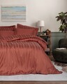 Set cuvertura matlasata dubla Bamboo, L'essentiel Maison, Bamboo Stripe, Caramiziu