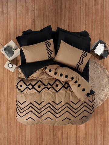 Lenjerie de pat dubla, L'essentiel Maison, Elio, Cupru/Negru