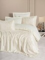 Set lenjerie de pat si cuvertura dubla Ranforce, Silva - Cream, Cotton Box, Bumbac