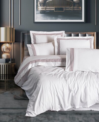 Lenjerie de pat dubla, L'essentiel Maison, Helya, Alb / Roșu Claret