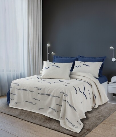 Cuvertura pique Single, L'essentiel Maison, Larum, 50% bumbac / 50% poliester, Albastru inchis