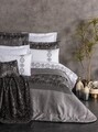 Set lenjerie de pat si cuvertura dubla, L'essentiel Maison, Valeria, Antracit/Alb