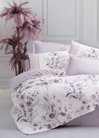 Set cuvertura matlasata Single, L'essentiel Maison, Nadia, Bumbac Ranforce, Liliac / Alb