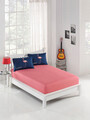 Set de pat dublu (cearceaf cu elastic si perne) 3 piese, L'essentiel Maison, Big Filamin, 65% bumbac/35% poliester, Dark Blue / Pink