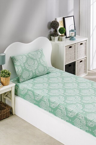 Set de pat pentru o persoana (cearceaf cu elastic si perna) 2 piese, L'essentiel Maison, Post, Apa Verde