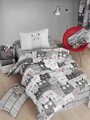 Lenjerie de pat pentru o persoana, L'essentiel Maison, Duvarda Kediler, Alb / Gri / Negru