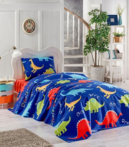 Set cuvertura pique Single, L'essentiel Maison, Dinazorus, Bumbac, Dark Blue / Red / Yellow / Green / White / Turquoise