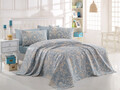 Set cuvertura pique dubla 3 piese, L'essentiel Maison, Tuval, Bumbac, Albastru/Alb
