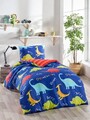 Lenjerie de pat pentru o persoana 2 piese, L'essentiel Maison, Dinazorus, 65% bumbac/35% poliester, Dark Blue / Red / Yellow / Green / White / Turquoise