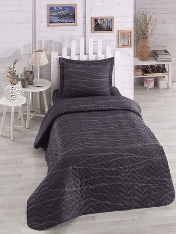 Set cuvertura matlasata Single 160x220 cm, 2 piese, L'essentiel Maison, Verda, 65% bumbac/35% poliester , Gri/Antracit