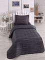 Set cuvertura matlasata Single 160x220 cm, 2 piese, L'essentiel Maison, Verda, 65% bumbac/35% poliester , Gri/Antracit