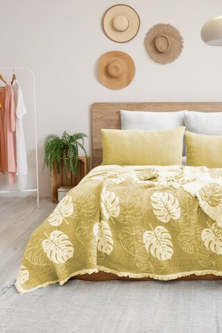 Set cuvertura pique dubla, Forest - Yellow, Şaheser, Bumbac;Poliester