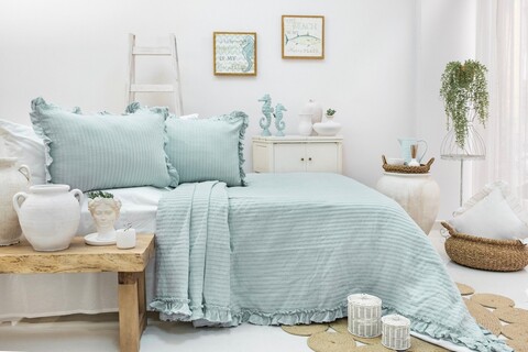 Set cuvertura pique dubla, L'essentiel Maison, Martha, Verde menta
