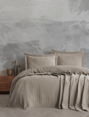 Set cuvertura de pat dubla 3 piese, L'essentiel Maison, Orella, Bej