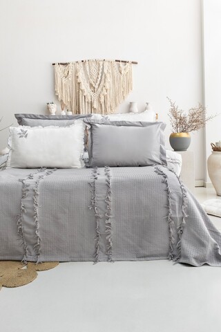 Set cuvertura de pat dubla 3 piese, L'essentiel Maison, Brianna, Gri