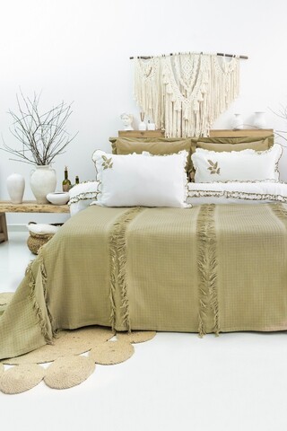 Set cuvertura de pat dubla 3 piese, L'essentiel Maison, Brianna, Kaki