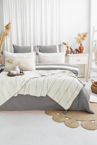 Set cuvertura de pat dubla 3 piese, L'essentiel Maison, Eva, Gri