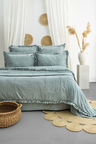 Set cuvertura de pat dubla 3 piese, L'essentiel Maison, Fiorella, Verde menta
