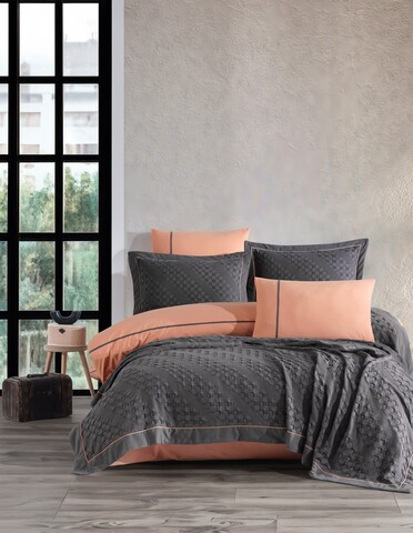 Set cuvertura de pat dubla 3 piese, L'essentiel Maison, Helen, Antracit