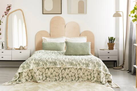 Set cuvertura de pat dubla 3 piese, L'essentiel Maison, Palmy, Verde