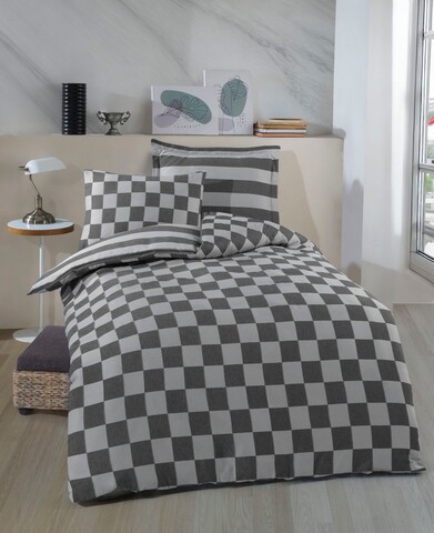 Lenjerie de pat pentru o persoana 2 piese, L'essentiel Maison, Kareli Saten, Bumbac;Poliester, Negru