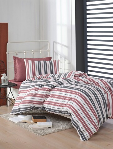 Lenjerie de pat pentru o persoana, L'essentiel Maison, Monaco, Bumbac;Poliester, Rosu claret