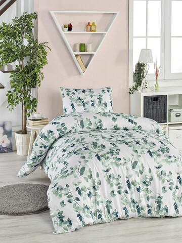 Lenjerie de pat pentru o persoana, L'essentiel Maison, Sabine, 65% bumbac/35% poliester, Verde/Alb