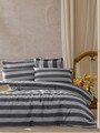 Lenjerie de pat dubla 3 piese, Max Yollu Saten - Black, EnLora Home, Bumbac;Poliester